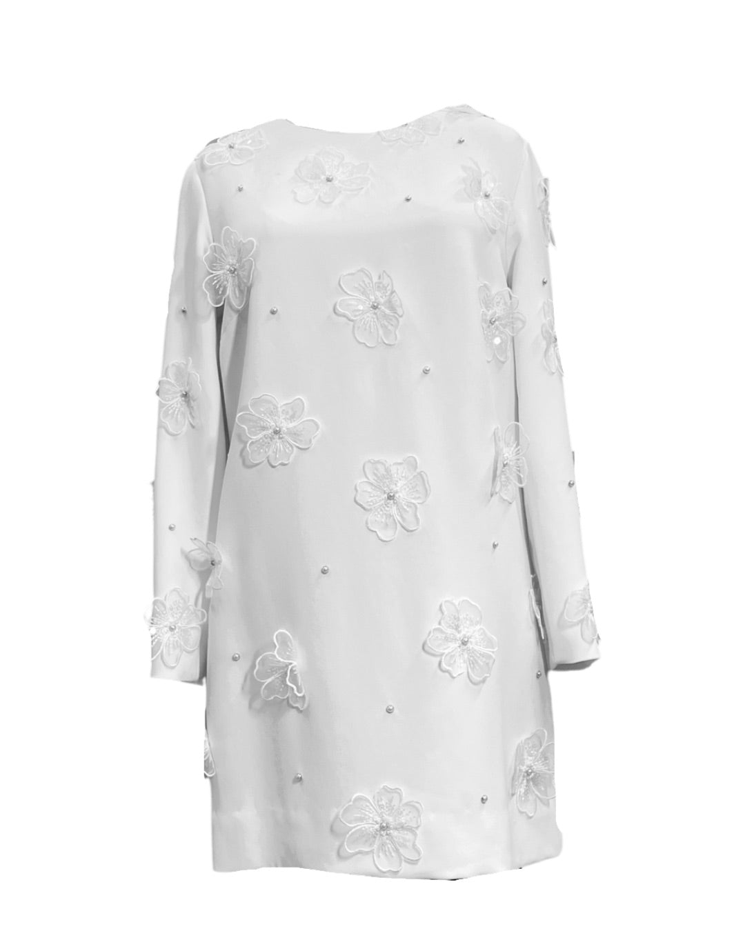 Off-White 3-D Embroidered Pearled Wedding Party Mini Dress