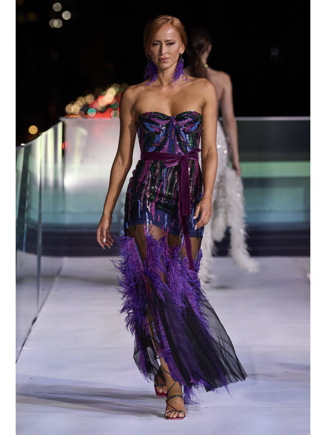 Sequined hand Embroidered Feather Dress