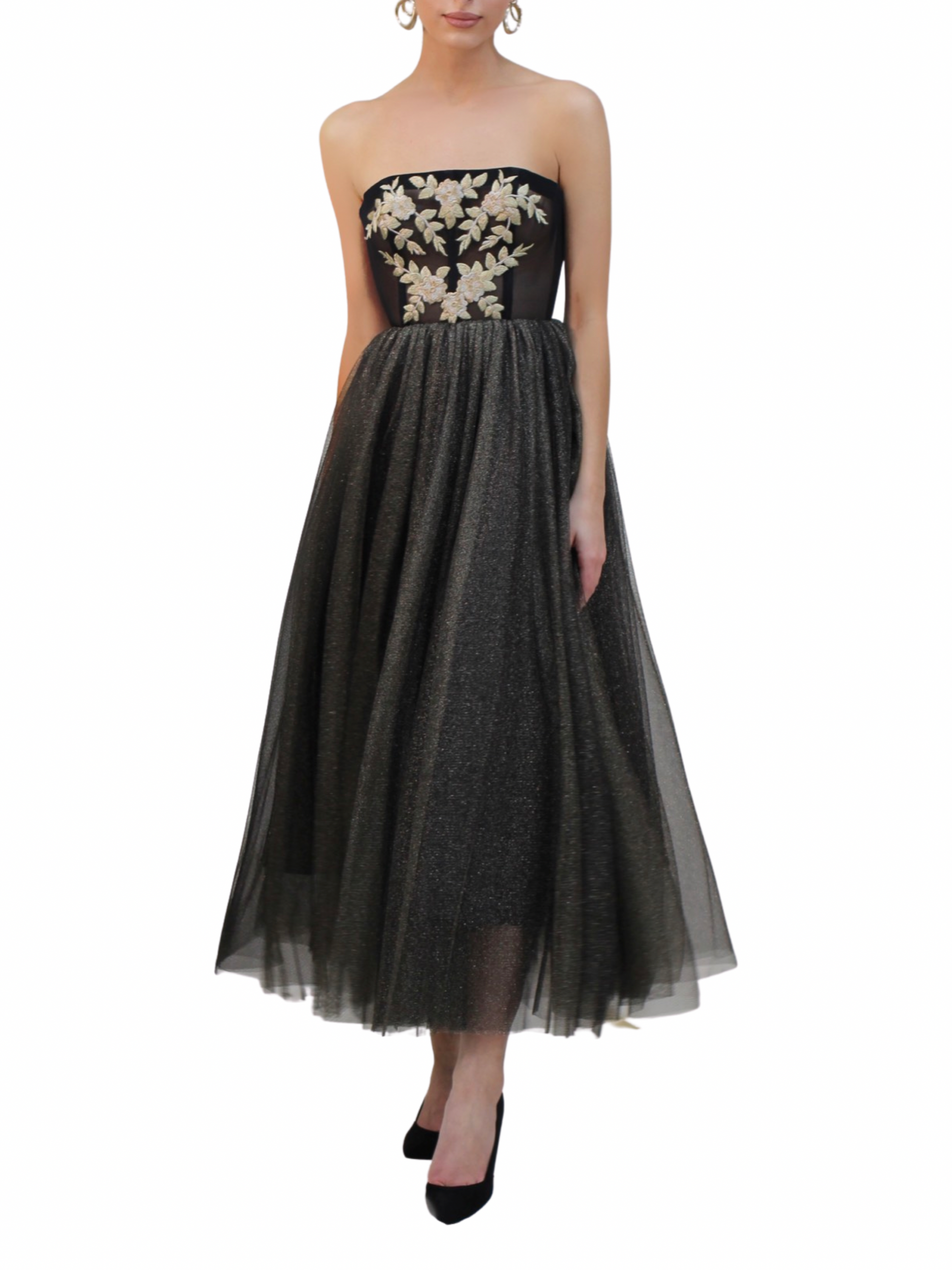 Midi Black Gold Embroidery Tulle Dress 4 Midi Black Gold Embroidery Tulle Dress 4