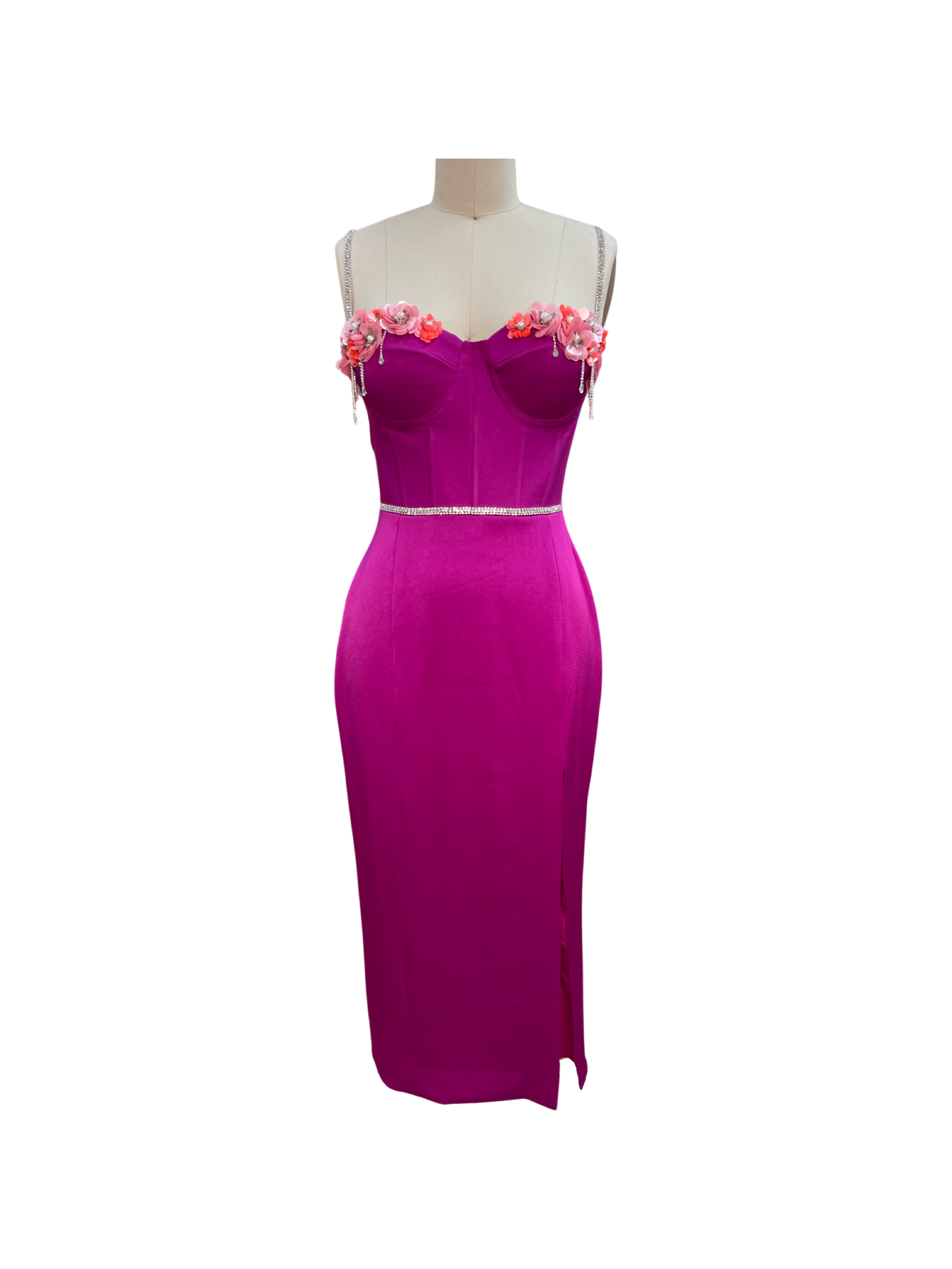 midi fuchsia cocktail dress Morgan Fuchsia Midi Dress With Embellished Sparkly Shoulder Details 14