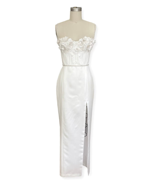 Bridal Party Maxi Cocktail Flower Embellished beaded Dress