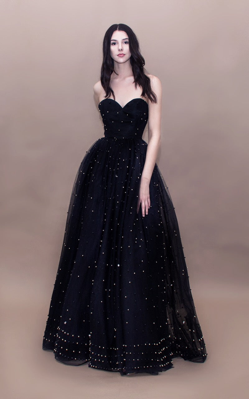 Black/Gold Tulle Puffy Ball Gown